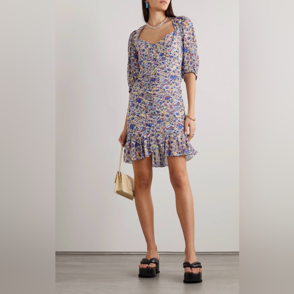 MARANT ÉTOILE Lunesa ruched printed cotton-voile mini dress Sz 6